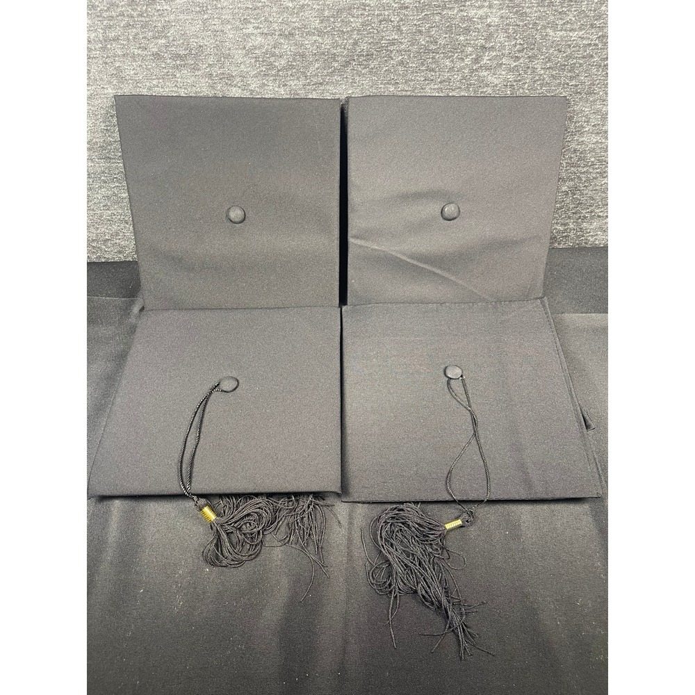 Lot of 4 Black Graduation Caps with Tassels‎ Unisex Adult Mortarboard Set